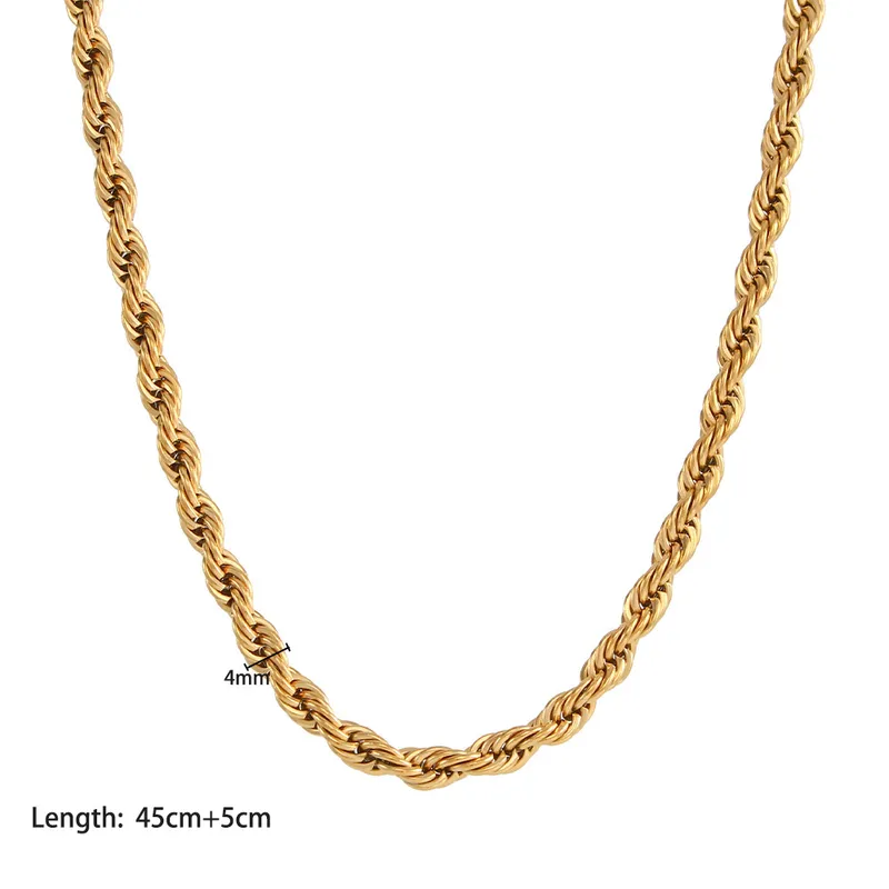 Fashion Stainless Steel Gold Plated Rope Chain Necklace
