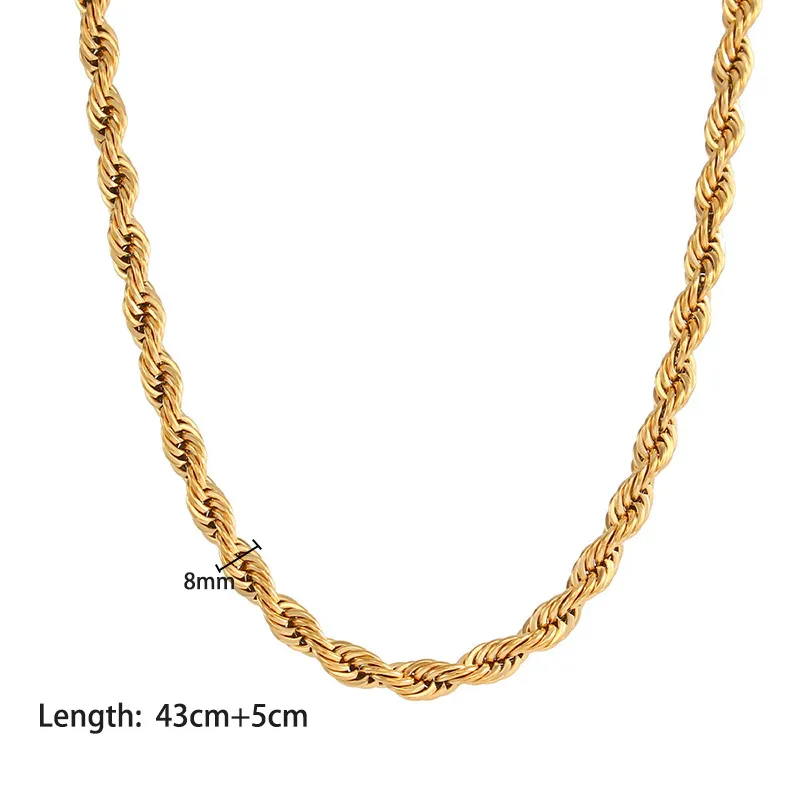 Fashion Stainless Steel Gold Plated Rope Chain Necklace