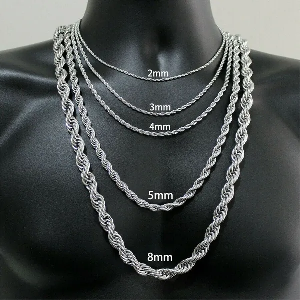 Stainless Steel Silver Color Rope Chain Necklace
