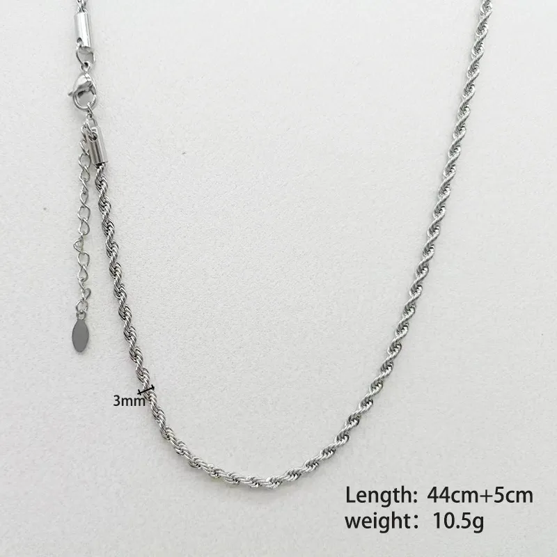 Stainless Steel Silver Color Rope Chain Necklace