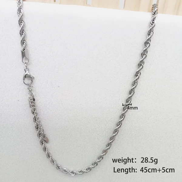 Stainless Steel Silver Color Rope Chain Necklace