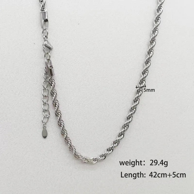 Stainless Steel Silver Color Rope Chain Necklace