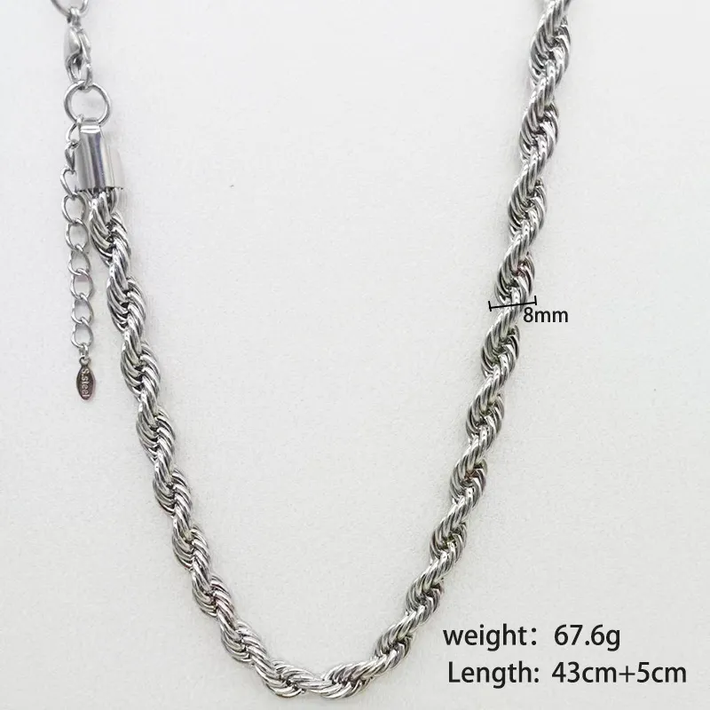 Stainless Steel Silver Color Rope Chain Necklace