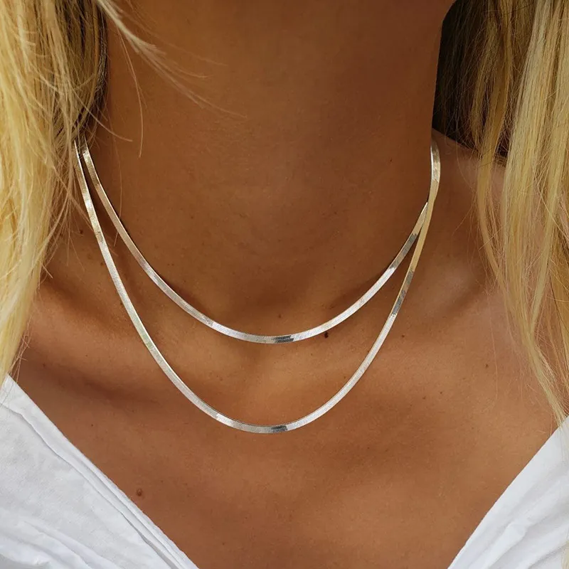 Stainless Steel Hyposensitivity Flat Snake Chain Necklace