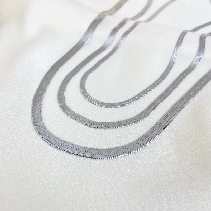 Stainless Steel Hyposensitivity Flat Snake Chain Necklace