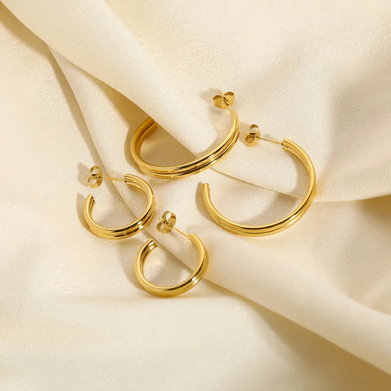 18K Gold Plating Women Fashion Hoops Earrings
