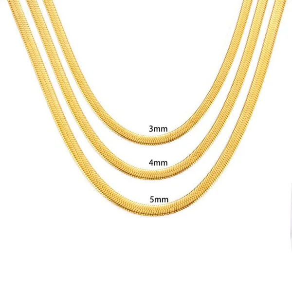Stainless Steel Gold Plated Flat Snake Chain Necklace