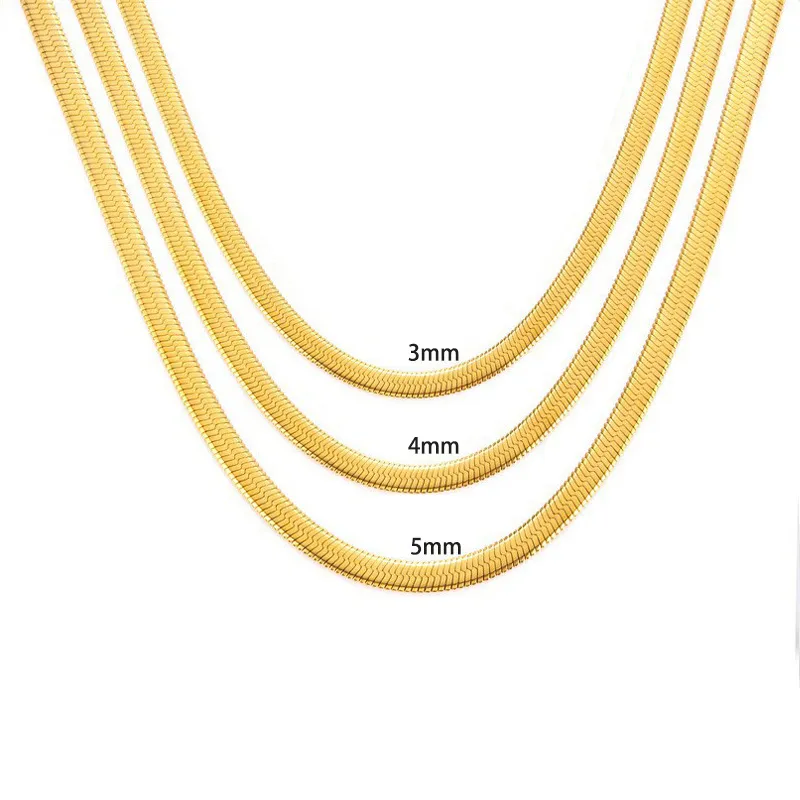 Stainless Steel Gold Plated Flat Snake Chain Necklace