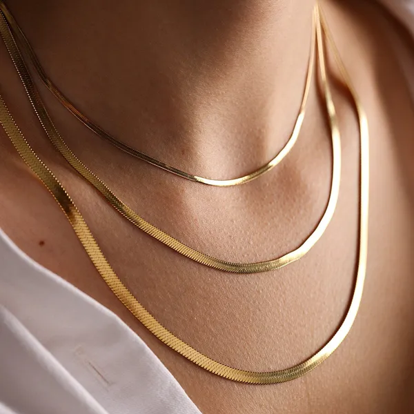 Stainless Steel Gold Plated Flat Snake Chain Necklace