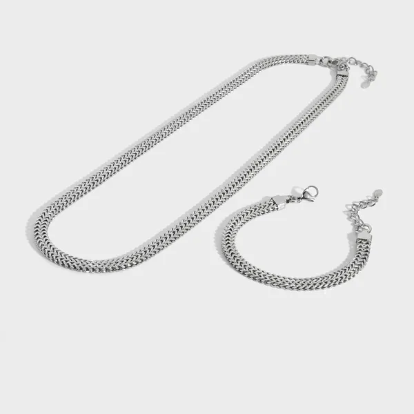 Stainless Steel Double Franco Chain Necklace and Bracelet