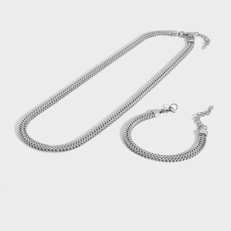 Stainless Steel Double Franco Chain Necklace and Bracelet