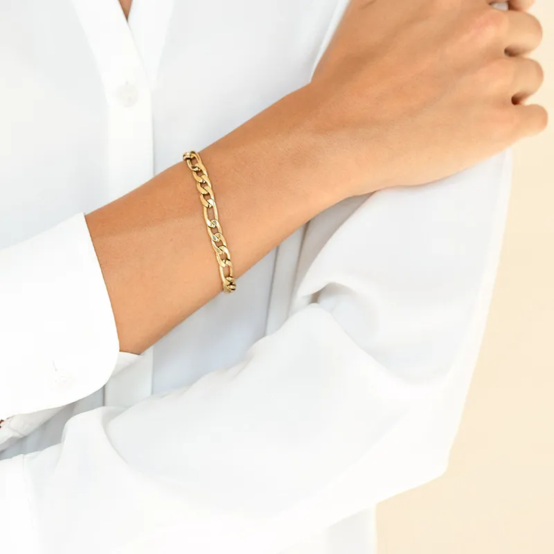 18K Gold Plated Stainless Steel Figaro Chain Bracelet