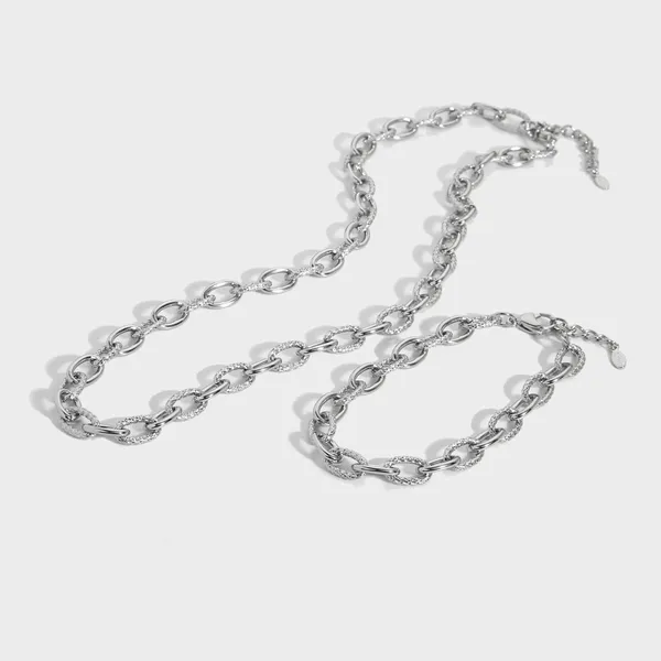 Large Stainless Steel Rolo Chain Bracelet and Necklace