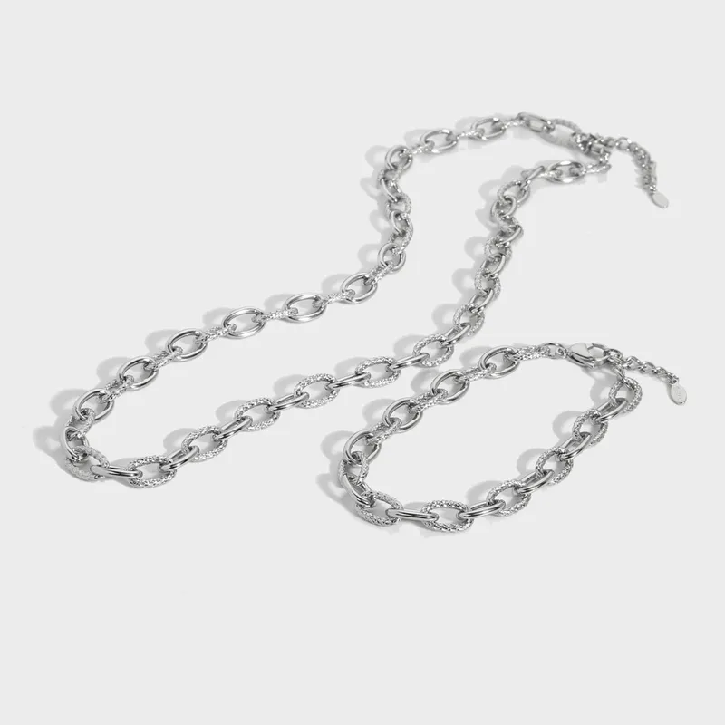 Large Stainless Steel Rolo Chain Bracelet and Necklace