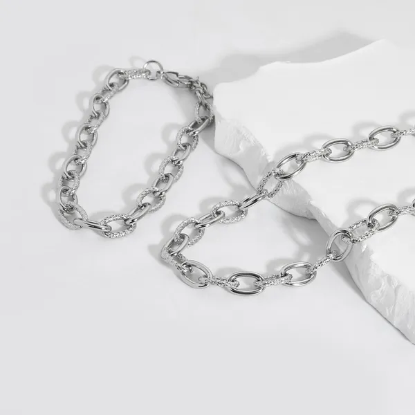 Large Stainless Steel Rolo Chain Bracelet and Necklace