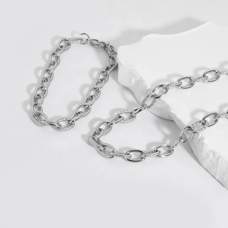 Large Stainless Steel Rolo Chain Bracelet and Necklace