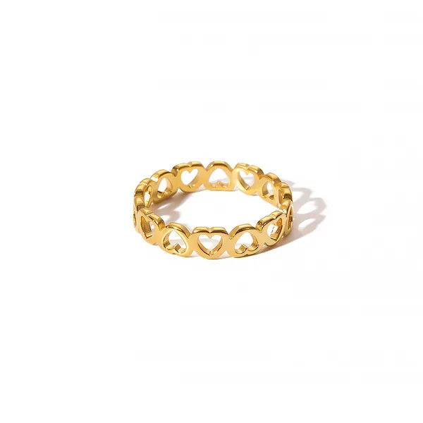Stainless Steel Gold Plated Consecutive Heart Ring