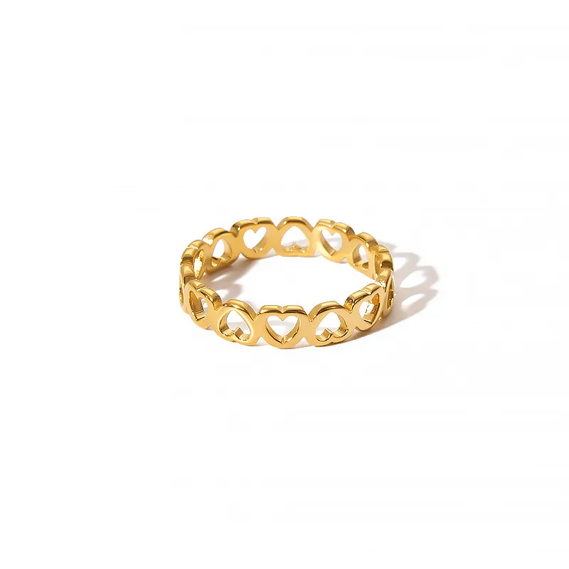 Stainless Steel Gold Plated Consecutive Heart Ring