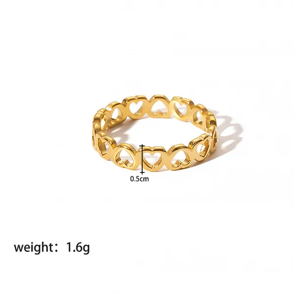 Stainless Steel Gold Plated Consecutive Heart Ring