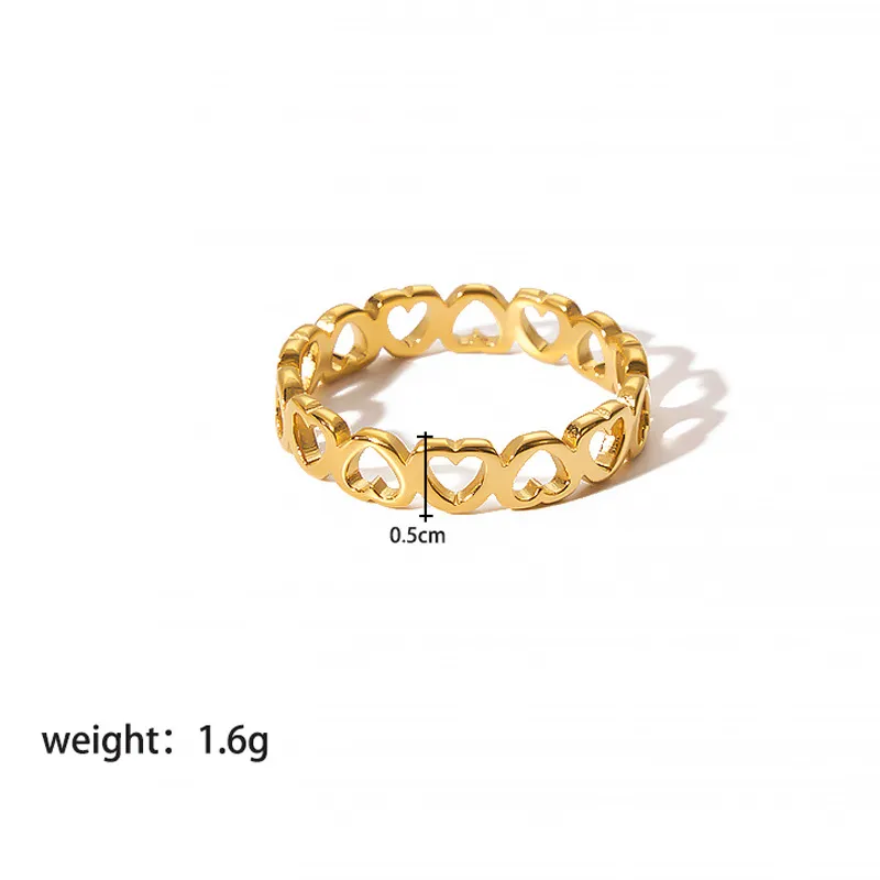 Stainless Steel Gold Plated Consecutive Heart Ring