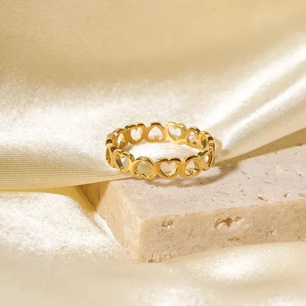 Stainless Steel Gold Plated Consecutive Heart Ring