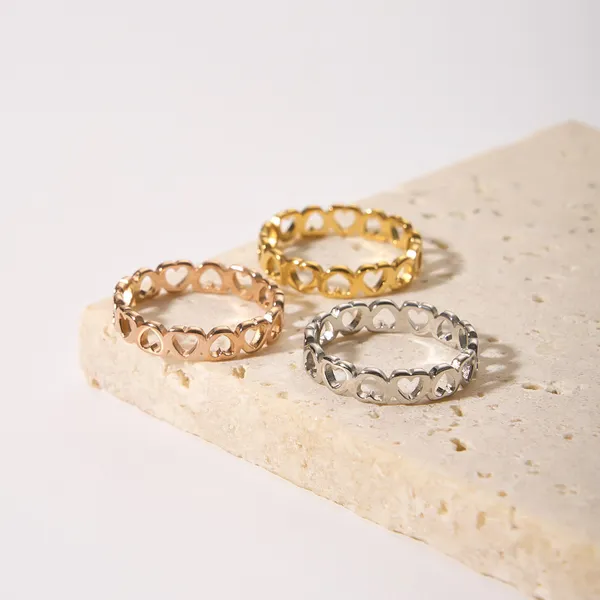 Stainless Steel Gold Plated Consecutive Heart Ring