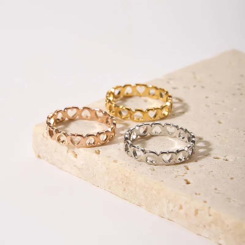 Stainless Steel Gold Plated Consecutive Heart Ring