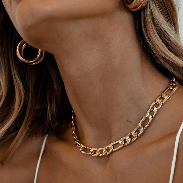 Women Jewelry Large Stainless Steel Figaro Necklace