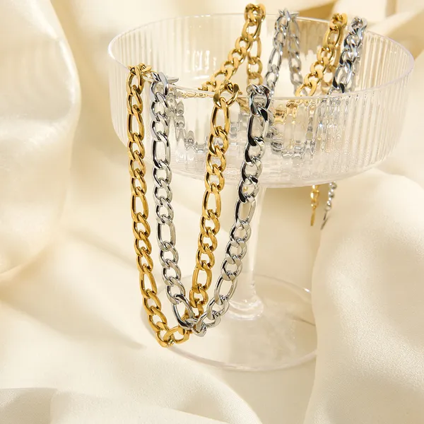 Women Jewelry Large Stainless Steel Figaro Necklace