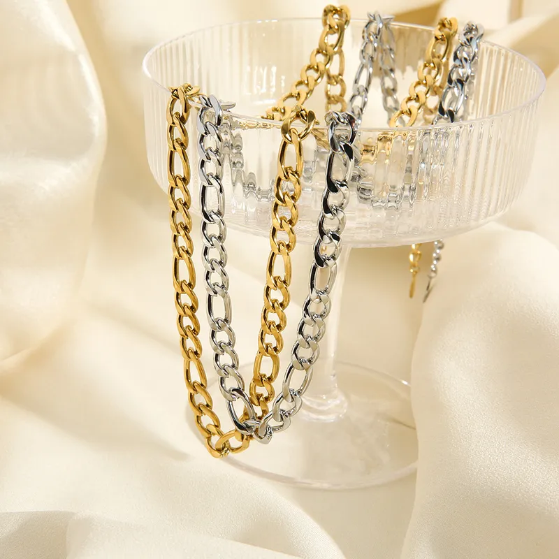 Women Jewelry Large Stainless Steel Figaro Necklace
