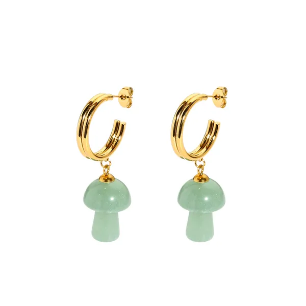 Fashion Stainless Steel Mushroom Chrysoprase Earrings