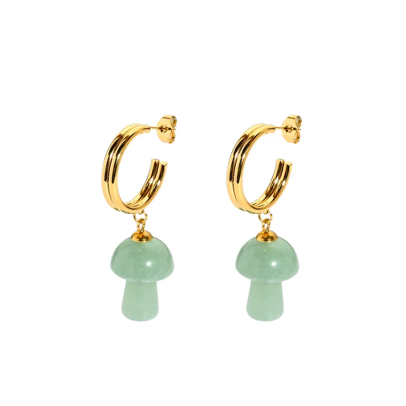 Fashion Stainless Steel Mushroom Chrysoprase Earrings