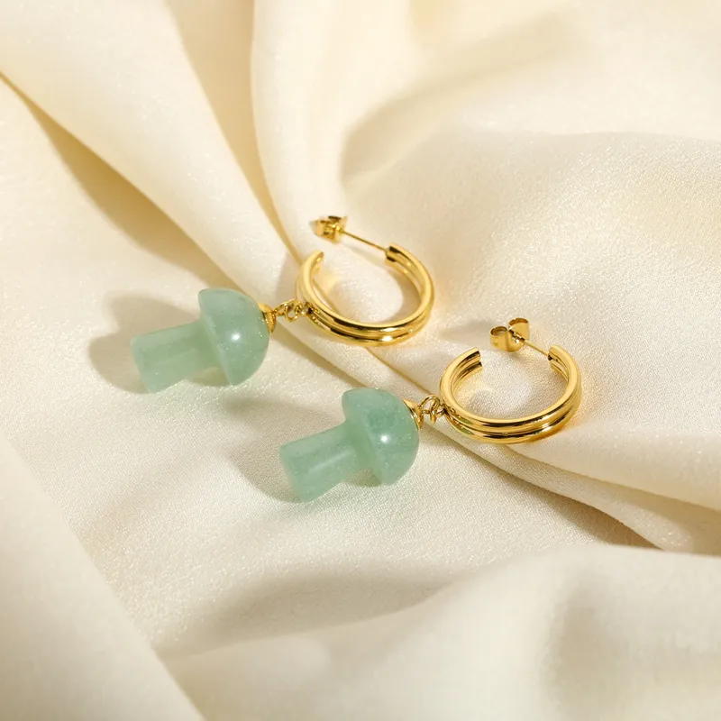 Fashion Stainless Steel Mushroom Chrysoprase Earrings