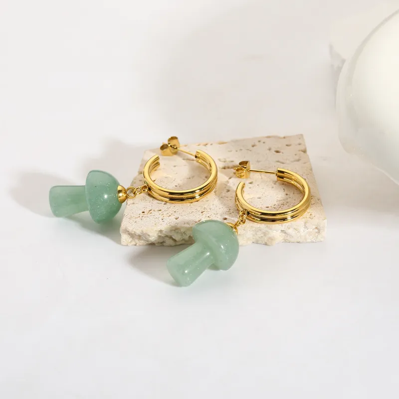 Fashion Stainless Steel Mushroom Chrysoprase Earrings