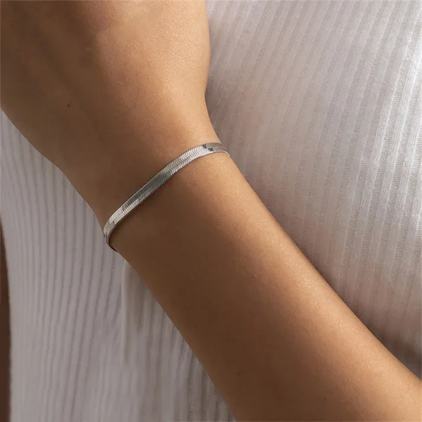 Stainless Steel Flat Snake Chain Bracelet