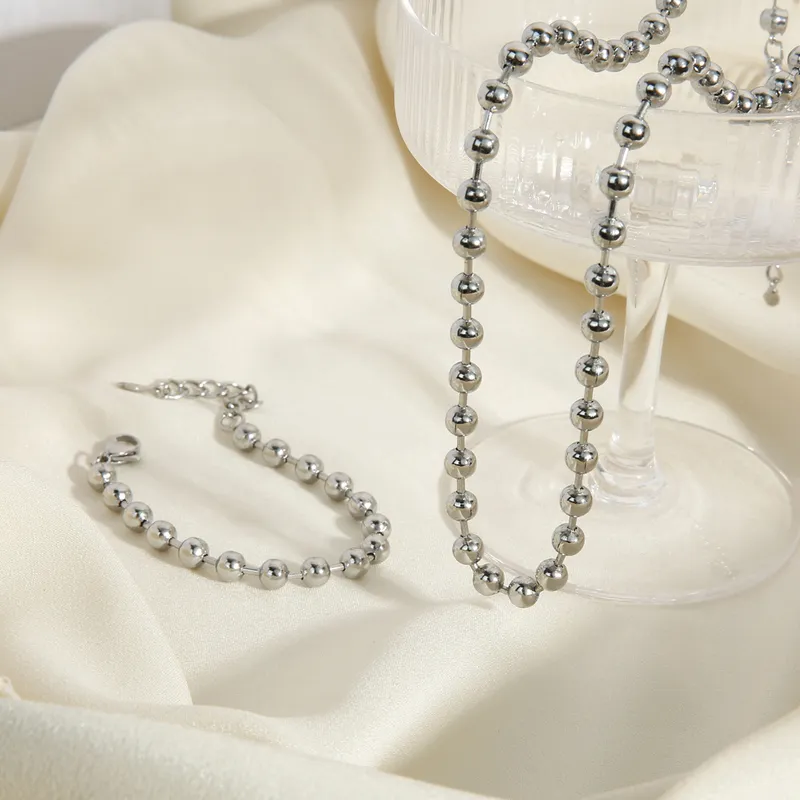 Women Jewelry  Stainless Steel Bubble Beads Necklace