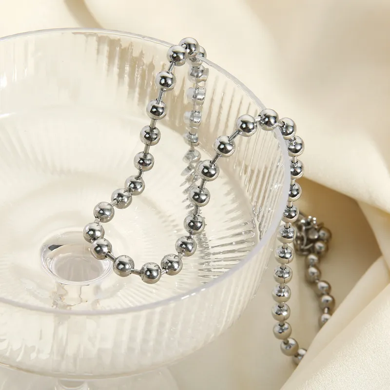 Women Jewelry  Stainless Steel Bubble Beads Necklace