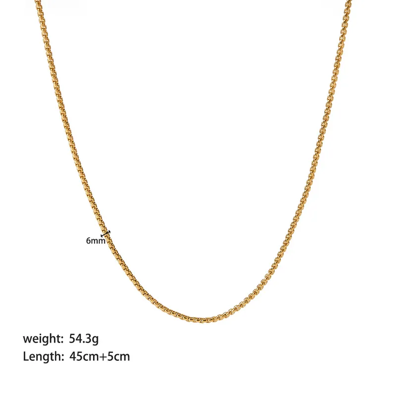 Women Jewelry Gold Plated Large Stainless Steel Box Necklace