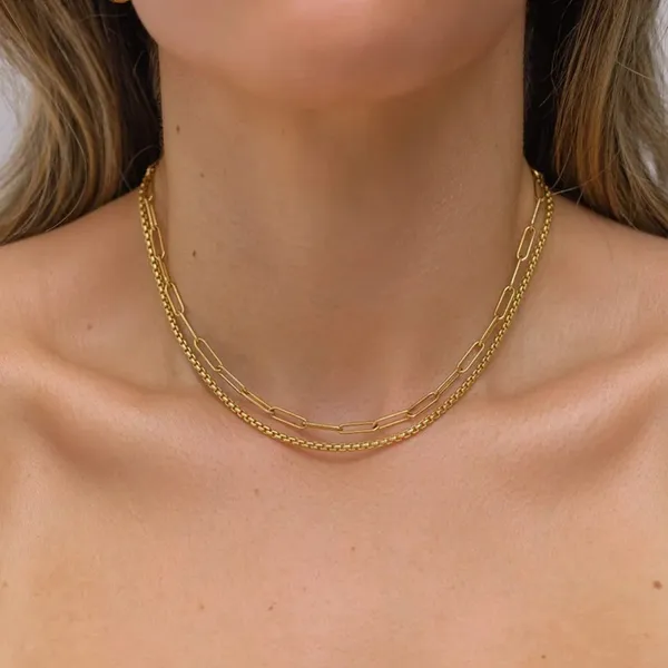 Women Jewelry Gold Plated Large Stainless Steel Box Necklace