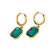 Stainless Steel Women Huggie Hoops Big Green Crystal Earrings
