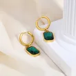 Stainless Steel Women Huggie Hoops Big Green Crystal Earrings