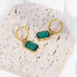 Stainless Steel Women Huggie Hoops Big Green Crystal Earrings