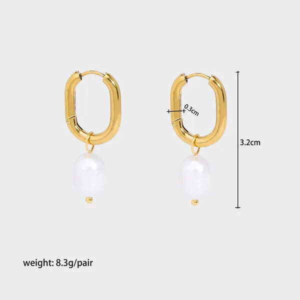 18K Gold Plating Women Huggie Earrings Drop Pearls