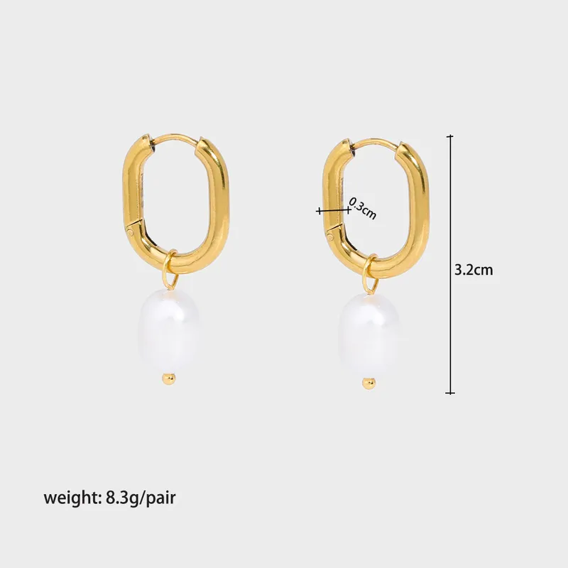 18K Gold Plating Women Huggie Earrings Drop Pearls