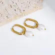 18K Gold Plating Women Huggie Earrings Drop Pearls