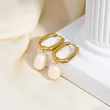 18K Gold Plating Women Huggie Earrings Drop Pearls