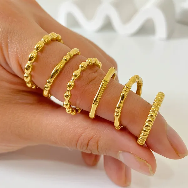 Stainless Steel Gold Plated Classical Beaded Rings