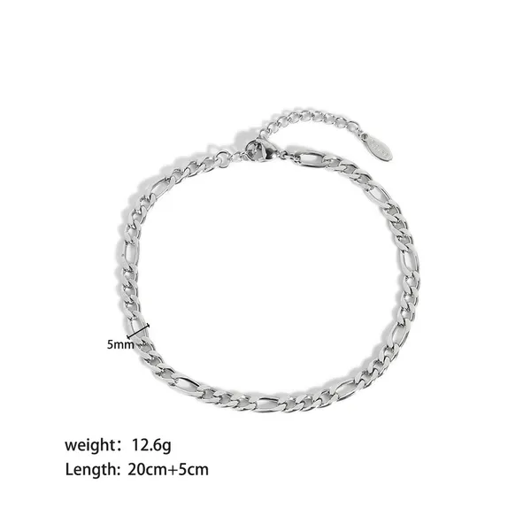 Stainless Steel Silver Color Figaro Anklets