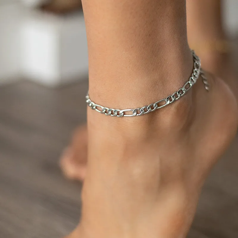Stainless Steel Silver Color Figaro Anklets