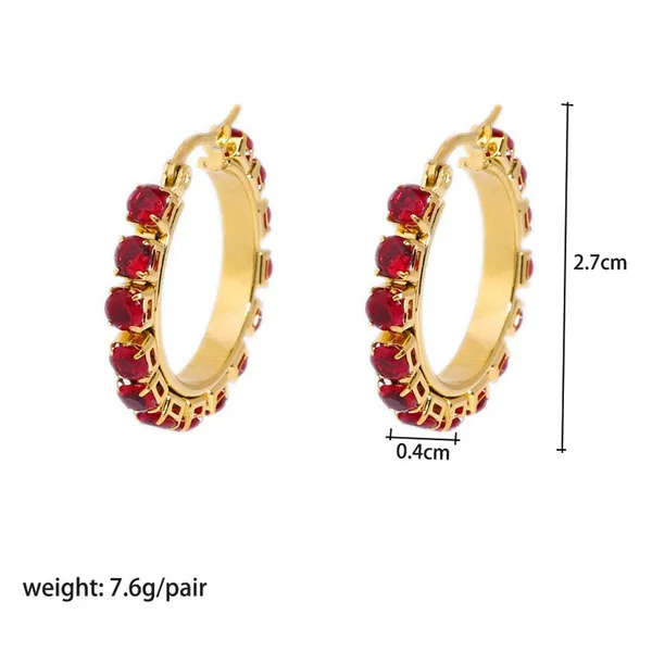 Stainless Steel Gold Plated Pure Color Stone Hoop Earrings